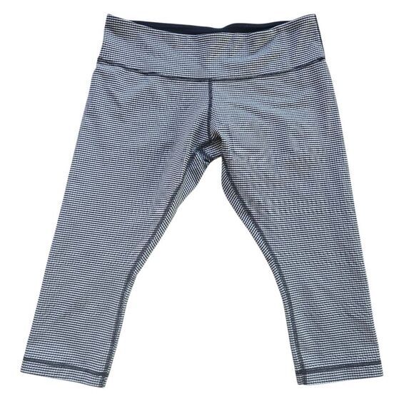 Lululemon Women's Wunder Under Crop Leggings Gingham Inkwell‎ Navy Blue 12 - Picture 3 of 12